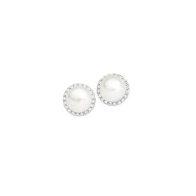 Silver-Pearl-CZ-Halo-Stud-Earrings on sale