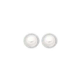 Silver-Button-Pearl-Bead-Frame-Stud-Earrings on sale