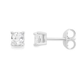 Silver-Cushion-Cut-CZ-Stud-Earrings on sale