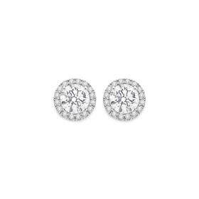 Silver-Round-CZ-Medium-Halo-Stud-Earrings on sale