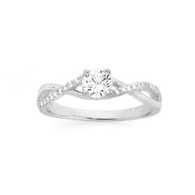 Silver-Round-CZ-Twist-Solitaire-Ring-Size-O on sale
