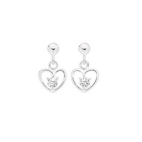 Sterling+Silver+Childs+White+Cubic+Zirconia+Heart+Drop+Earrings