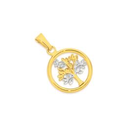 9ct-Gold-Two-Tone-Tree-of-Life-Circle-Pendant on sale
