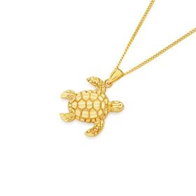 9ct-Gold-Diamond-Cut-Swimming-Turtle-Pendant on sale