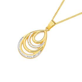 9ct+Gold+Two+Tone+Multi+Diamond-Cut+%26amp%3B+Polished+Teardrop+Pendant