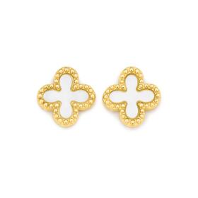 9ct-Gold-Mother-of-Pearl-Clover-with-Milgrain-Boarder-Stud-Earrings on sale