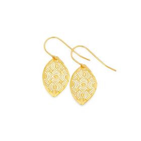 9ct+Gold+Diamond-cut+Filigree+Leaf+Hook+Drop+Earrings