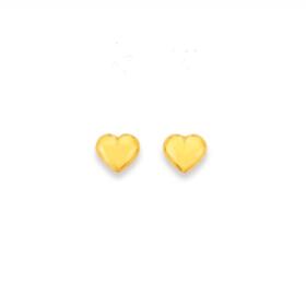 9ct+Gold+6mm+Puff+Heart+Stud+Earrings