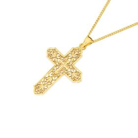 9ct-Gold-Diamond-cut-Filigree-Gothic-Cross-Pendant on sale