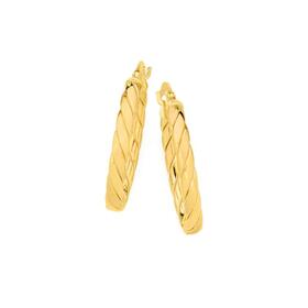 9ct+Gold+14mm+Polished+%26amp%3B+Satin+Twist+Oval+Hoop+Earrings