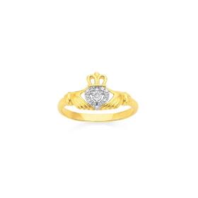 9ct+Gold+Diamond+Claddagh+Ring