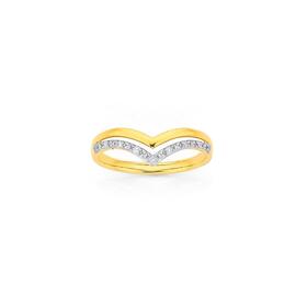 9ct+Gold+Diamond+Double+V+Shape+Split+Ring
