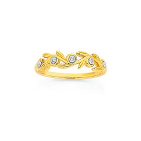 9ct+Gold+Diamond+Leaves+Ring