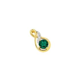 9ct-Gold-Created-Emerald-Diamond-Pendant on sale