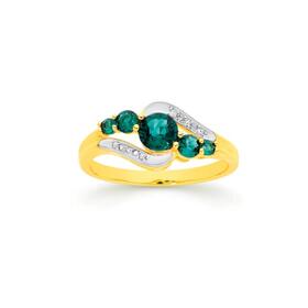 9ct-Gold-Created-Emerald-Diamond-Ring on sale