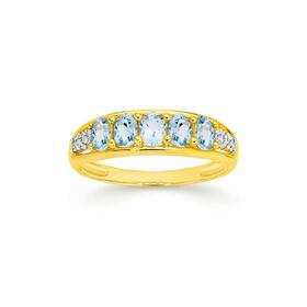 9ct-Gold-Blue-Topaz-Diamond-Ring on sale