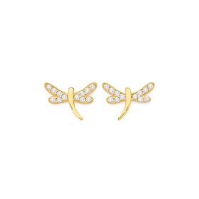 9ct-Gold-Cubic-Zirconia-Dragonfly-Stud-Earrings on sale