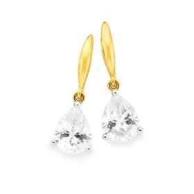 9ct-Gold-Cubic-Zirconia-Pear-Drop-Earrings on sale