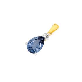 9ct-Gold-Created-Ceylon-Sapphire-Diamond-Pendant on sale