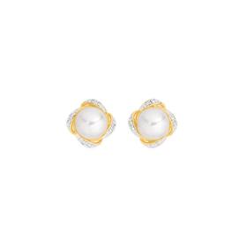 9ct+Gold+Pearl+%26amp%3B+Diamond+Stud+Earrings
