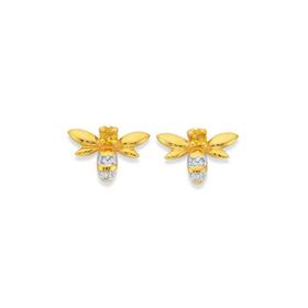 9ct-Gold-Citrine-Diamond-Bumble-Bee-Stud-Earrings on sale