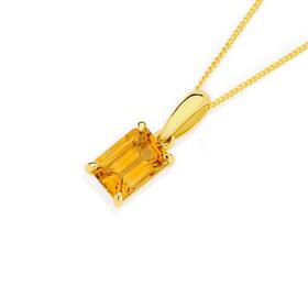 9ct+Gold+Citrine+Emerald+Cut+Pendant