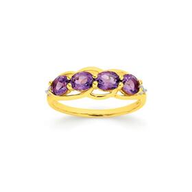 9ct-Gold-Amethyst-Diamonds-Ring on sale