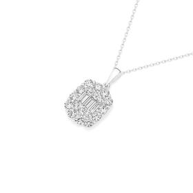 Silver+Cushion+CZ+Cluster+Pendant