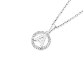 Sterling-Silver-Cubic-Zirconia-A-Circle-Initial-Pendant on sale