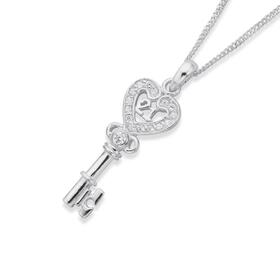 Sterling+Silver+Cubic+Zirconia+%26%23039%3B21%26%23039%3B+Key+Heart+Pendant