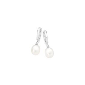 Silver-Pearl-Drop-Hoop-Earrings on sale