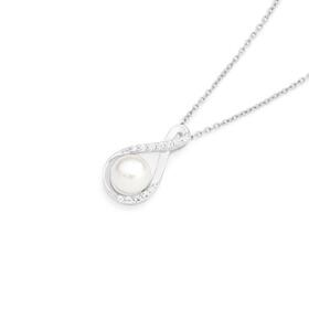 Sterling-Silver-Pearl-Cubic-Zirconia-Infinity-Pendant on sale