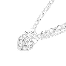Sterling-Silver-Cubic-Zirconia-185cm-Filigree-Heart-Padlock-Bracelet on sale