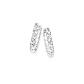 Sterling+Silver+Cubic+Zirconia+Studded+Huggie+Earrings