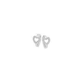 Silver+CZ+Open+Heart+Huggie+Earrings