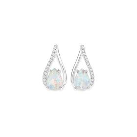 Sterling-Silver-Man-Made-Opal-Cubic-Zirconia-Teardrop-Earrings on sale