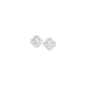 Silver-CZ-Clover-Halo-Stud-Earrings on sale
