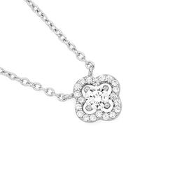 Silver-CZ-453cm-Clover-Halo-Necklace on sale