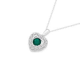 Silver-Green-CZ-Heart-Halo-Pendant on sale