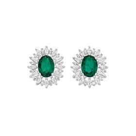 Sterling-Silver-Green-Oval-Cubic-Zirconia-Cluster-Stud-Earrings on sale
