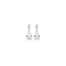 Silver-Pear-CZ-Drop-Stud-Earrings on sale