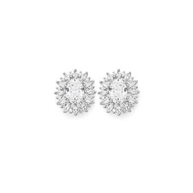 Silver-Oval-CZ-Cluster-Stud-Earrings on sale