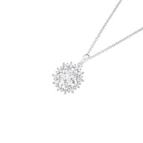 Sterling-Silver-Oval-Cubic-Zirconia-Cluster-Pendant on sale