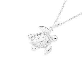 Sterling+Silver+Cubic+Zirconia+Turtle+Pendant