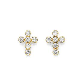 9ct+Gold+Cubic+Zirconia+Cross+Stud+Earrings