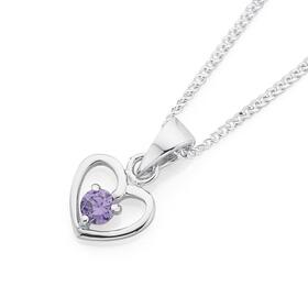 Sterling+Silver+Violet+Cubic+Zirconia+Open+Heart+Pendant