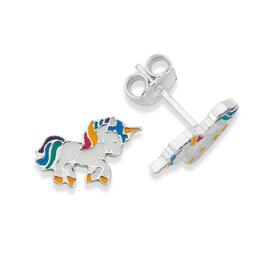 Sterling+Silver+Enamel+Unicorn+Stud+Earrings