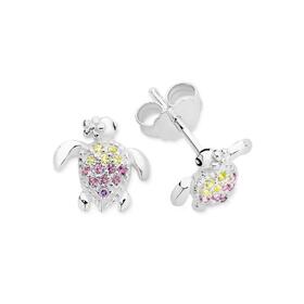 Silver-Multi-Colour-CZ-Turtle-Stud-Earrings on sale
