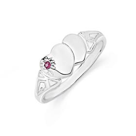 Sterling+Silver+Created+Ruby+Double+Heart+Signet+Ring+Size+K