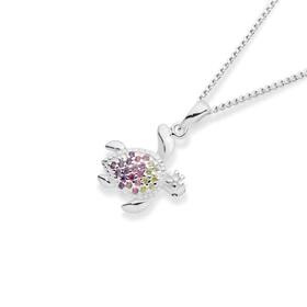 Sterling+Silver+Multi-Colour+Cubic+Zirconia+Turtle+Pendant